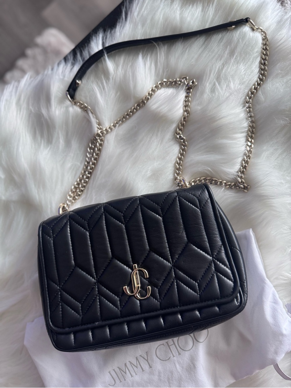 Jimmy Choo Black Quilted Leather Crossbody with Gold JC Logo - Picture 2 of 7